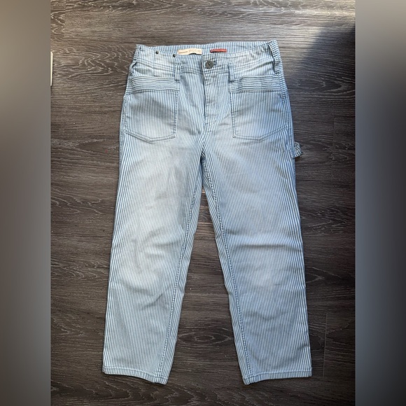 Anthropologie Pants - Anthropologie Pilcro high-rise, wide-leg, blue and white striped jeans